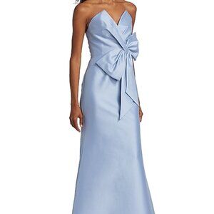 Badgley Mischka Light Blue Strapless Bow Gown